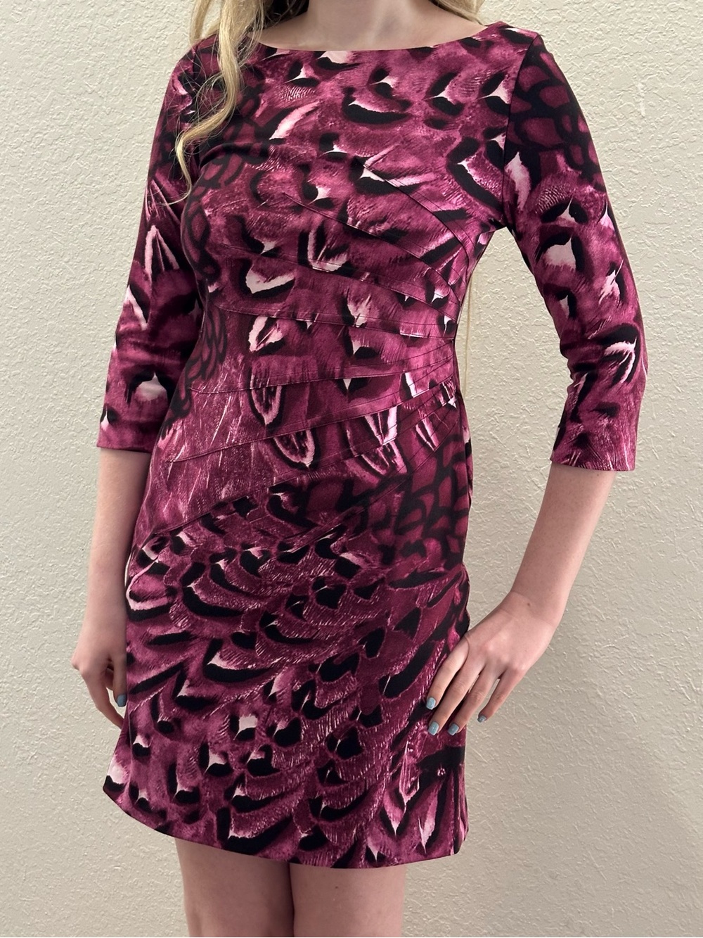 Jessica Simpson Purple Black Animal Print Banded Bodycon Dress Sz 8